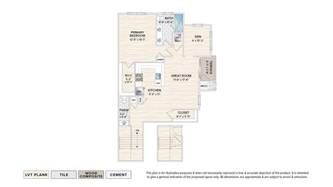 Floor plan for 1 bed, 1.5 baths, 1182 sqft